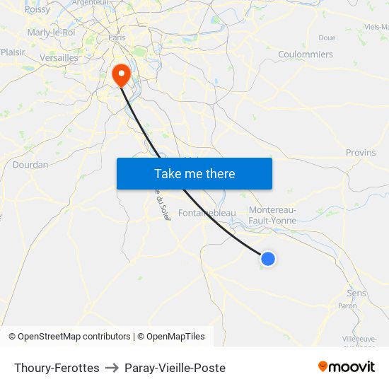 Thoury-Ferottes to Paray-Vieille-Poste map