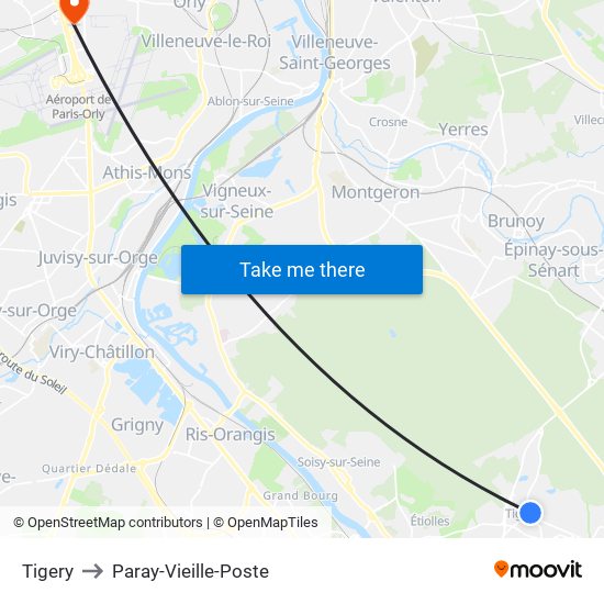 Tigery to Paray-Vieille-Poste map