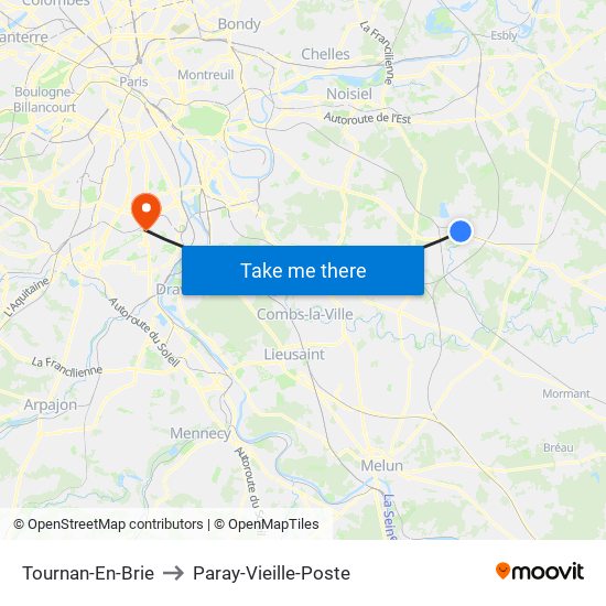 Tournan-En-Brie to Paray-Vieille-Poste map