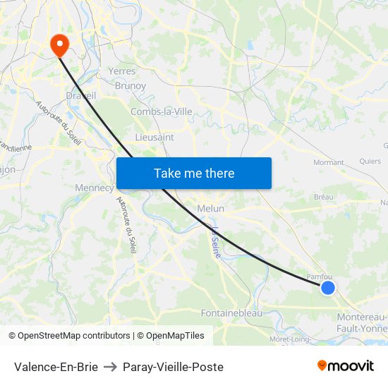 Valence-En-Brie to Paray-Vieille-Poste map