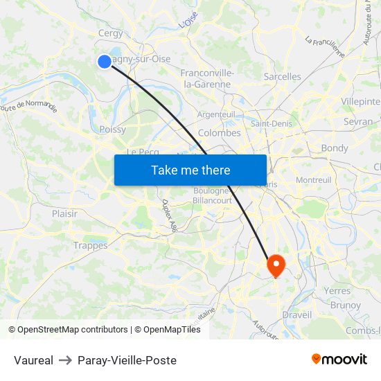 Vaureal to Paray-Vieille-Poste map
