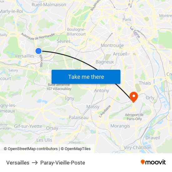 Versailles to Paray-Vieille-Poste map