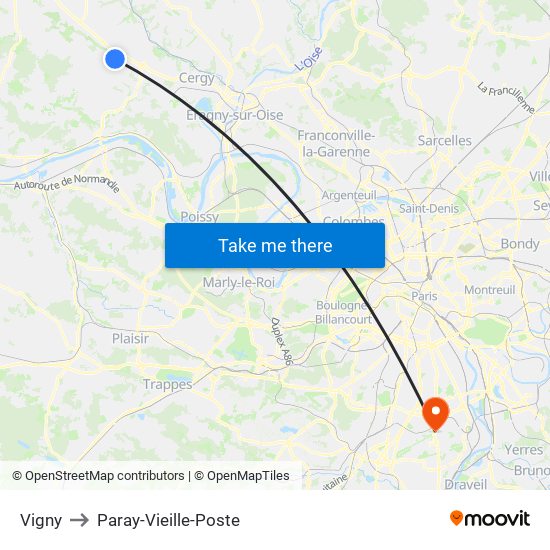 Vigny to Paray-Vieille-Poste map