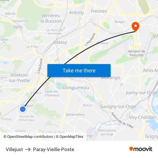 Villejust to Paray-Vieille-Poste map