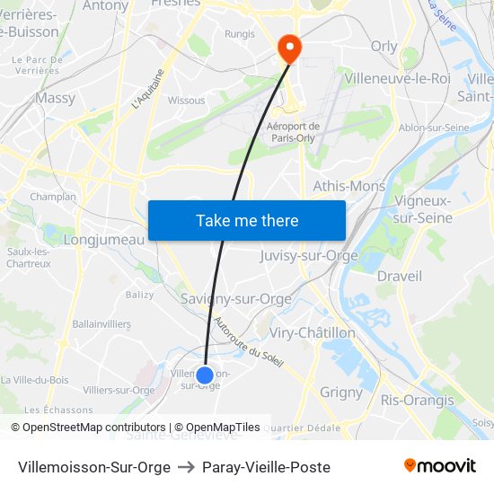 Villemoisson-Sur-Orge to Paray-Vieille-Poste map