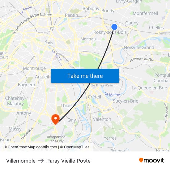 Villemomble to Paray-Vieille-Poste map