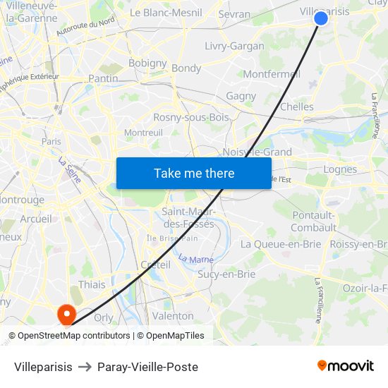 Villeparisis to Paray-Vieille-Poste map