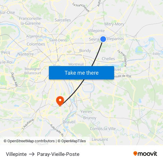 Villepinte to Paray-Vieille-Poste map