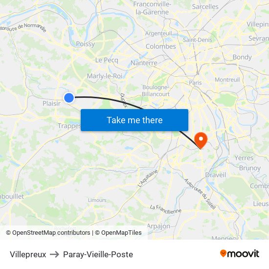 Villepreux to Paray-Vieille-Poste map