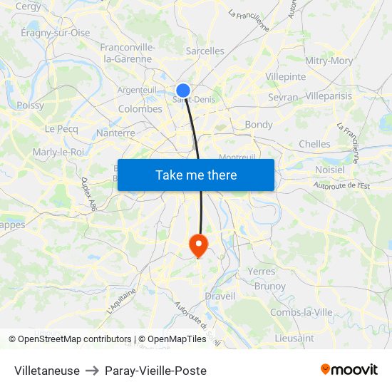 Villetaneuse to Paray-Vieille-Poste map