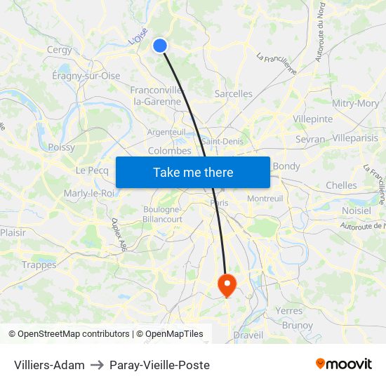 Villiers-Adam to Paray-Vieille-Poste map