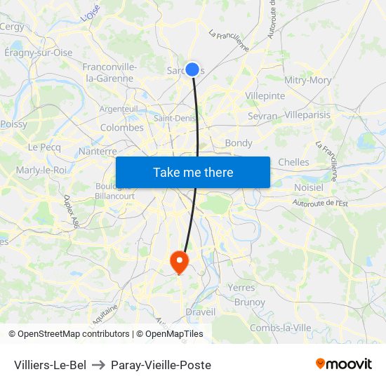 Villiers-Le-Bel to Paray-Vieille-Poste map