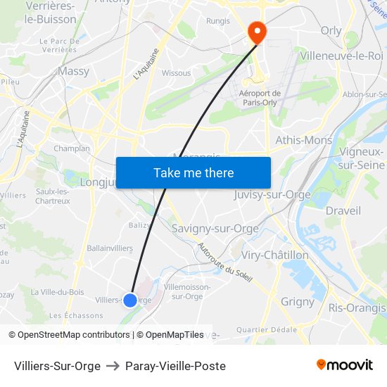 Villiers-Sur-Orge to Paray-Vieille-Poste map