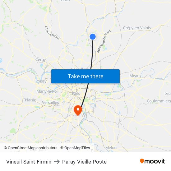 Vineuil-Saint-Firmin to Paray-Vieille-Poste map