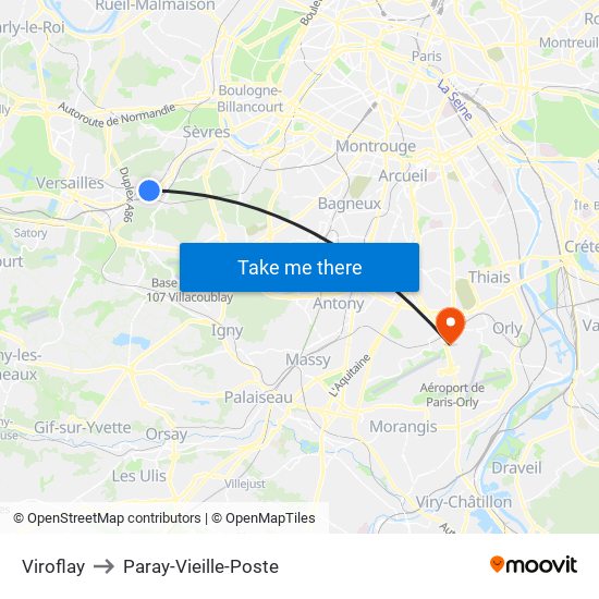 Viroflay to Paray-Vieille-Poste map