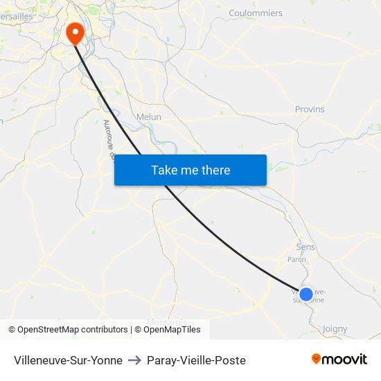 Villeneuve-Sur-Yonne to Paray-Vieille-Poste map
