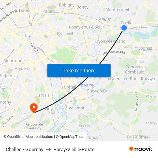 Chelles - Gournay to Paray-Vieille-Poste map