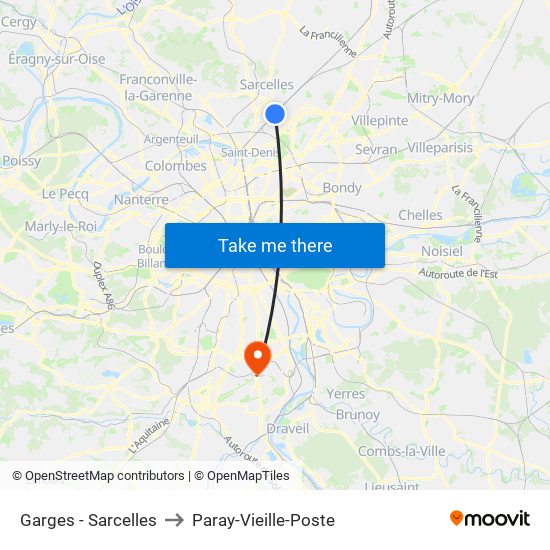 Garges - Sarcelles to Paray-Vieille-Poste map