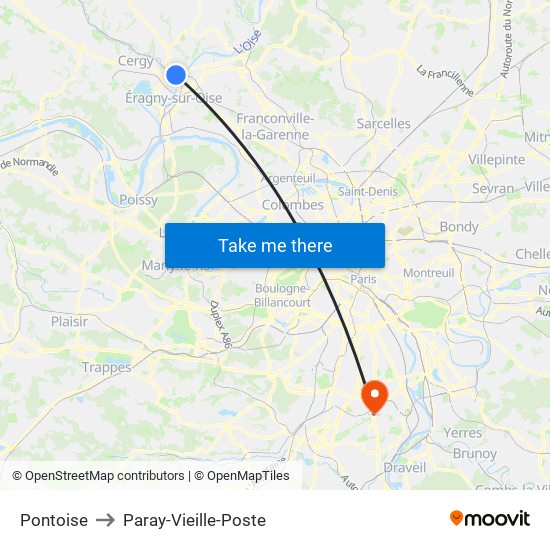 Pontoise to Paray-Vieille-Poste map