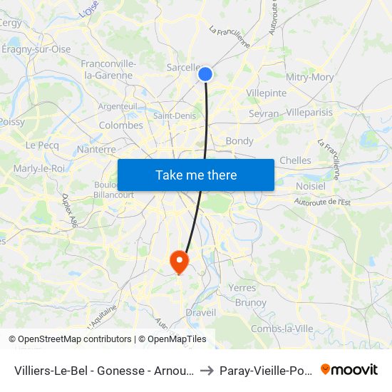 Villiers-Le-Bel - Gonesse - Arnouville to Paray-Vieille-Poste map