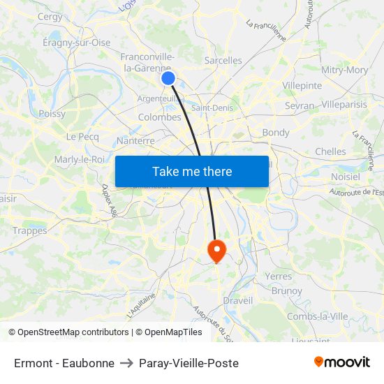Ermont - Eaubonne to Paray-Vieille-Poste map