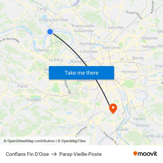 Conflans Fin D'Oise to Paray-Vieille-Poste map