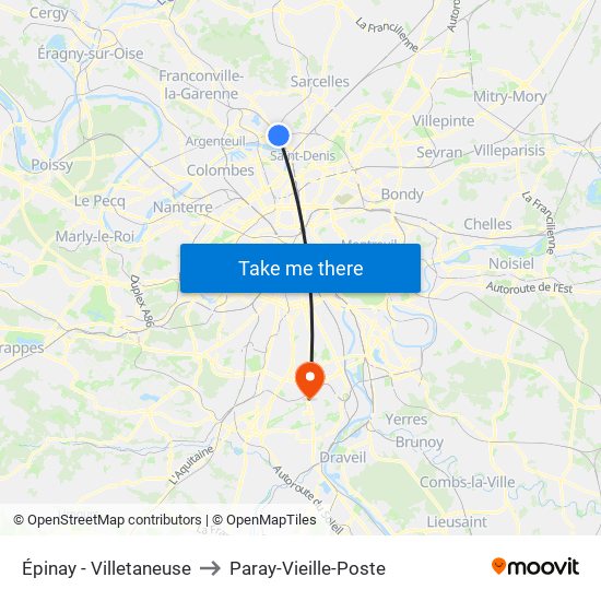 Épinay - Villetaneuse to Paray-Vieille-Poste map