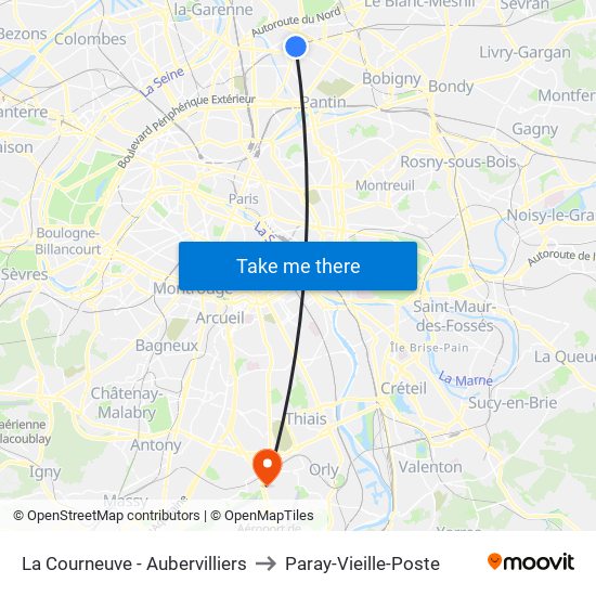 La Courneuve - Aubervilliers to Paray-Vieille-Poste map