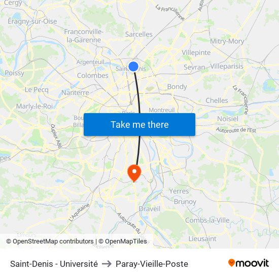 Saint-Denis - Université to Paray-Vieille-Poste map