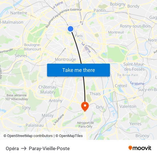 Opéra to Paray-Vieille-Poste map