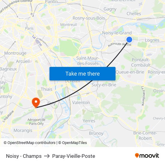 Noisy - Champs to Paray-Vieille-Poste map