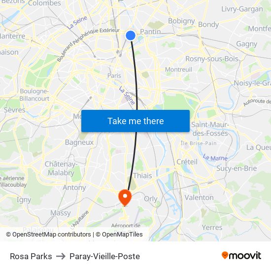 Rosa Parks to Paray-Vieille-Poste map
