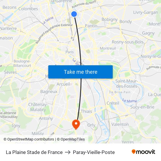 La Plaine Stade de France to Paray-Vieille-Poste map