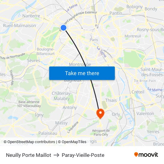 Neuilly Porte Maillot to Paray-Vieille-Poste map
