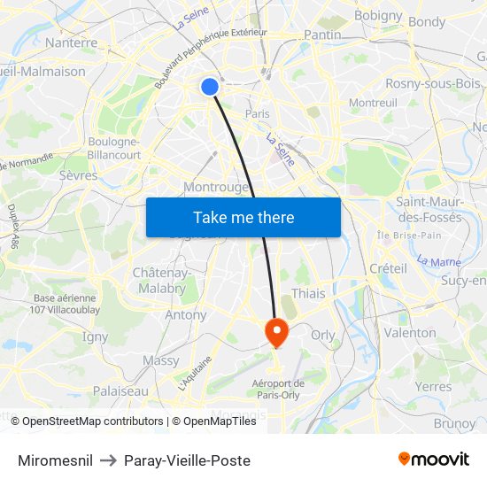 Miromesnil to Paray-Vieille-Poste map