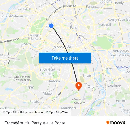 Trocadéro to Paray-Vieille-Poste map