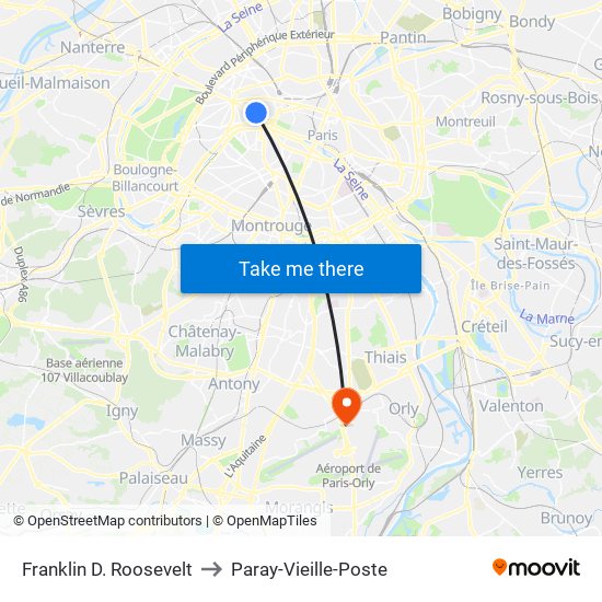 Franklin D. Roosevelt to Paray-Vieille-Poste map