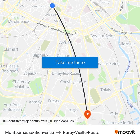 Montparnasse-Bienvenue to Paray-Vieille-Poste map