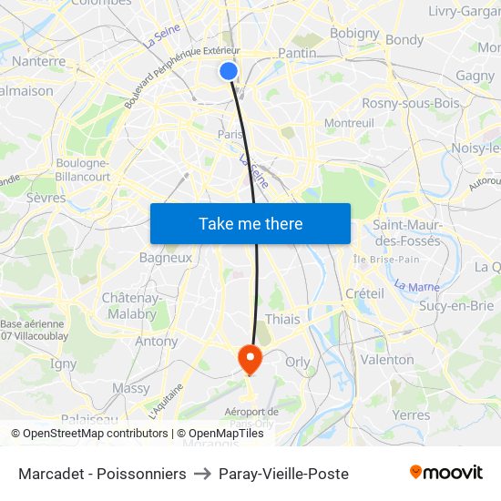 Marcadet - Poissonniers to Paray-Vieille-Poste map
