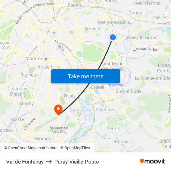 Val de Fontenay to Paray-Vieille-Poste map
