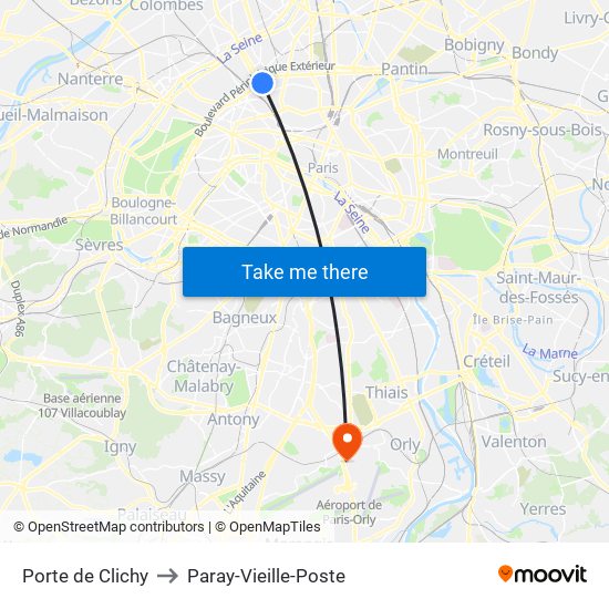 Porte de Clichy to Paray-Vieille-Poste map