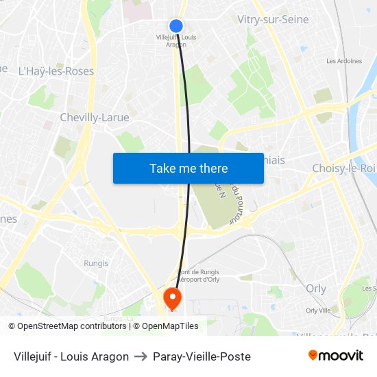 Villejuif - Louis Aragon to Paray-Vieille-Poste map