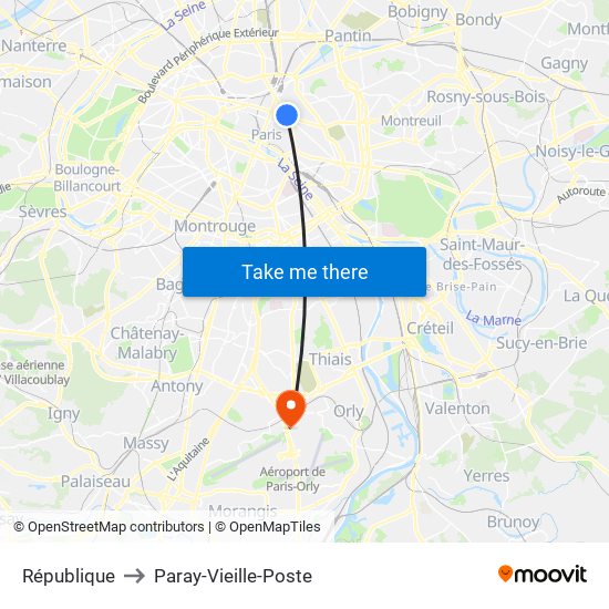 République to Paray-Vieille-Poste map