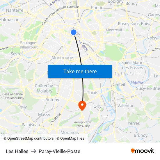 Les Halles to Paray-Vieille-Poste map