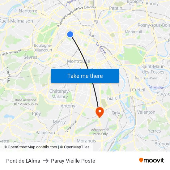 Pont de L'Alma to Paray-Vieille-Poste map