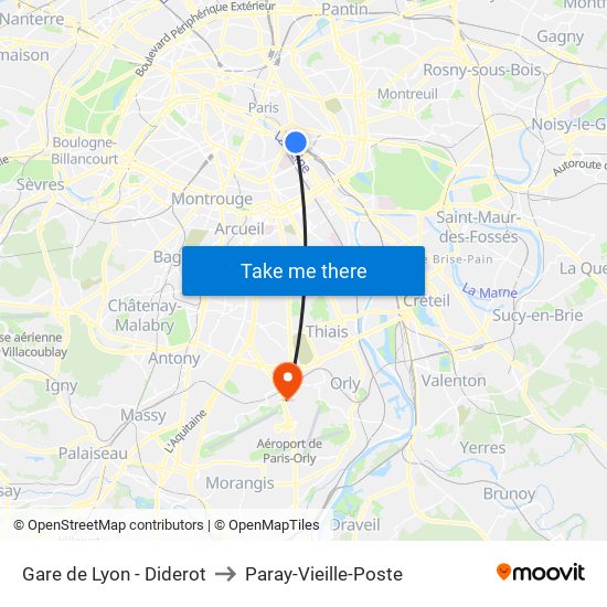 Gare de Lyon - Diderot to Paray-Vieille-Poste map
