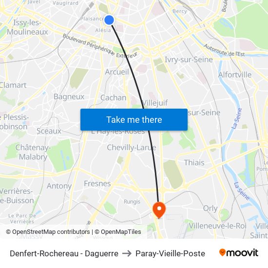 Denfert-Rochereau - Daguerre to Paray-Vieille-Poste map