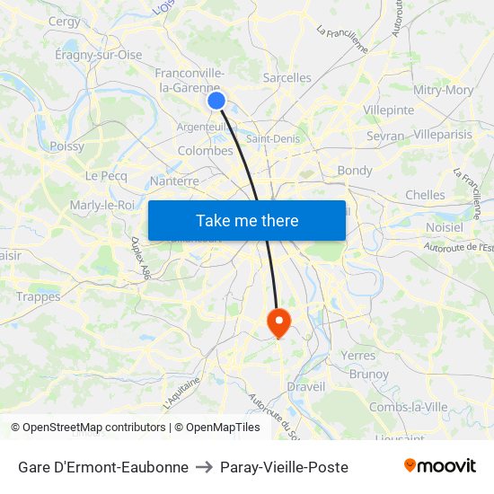 Gare D'Ermont-Eaubonne to Paray-Vieille-Poste map