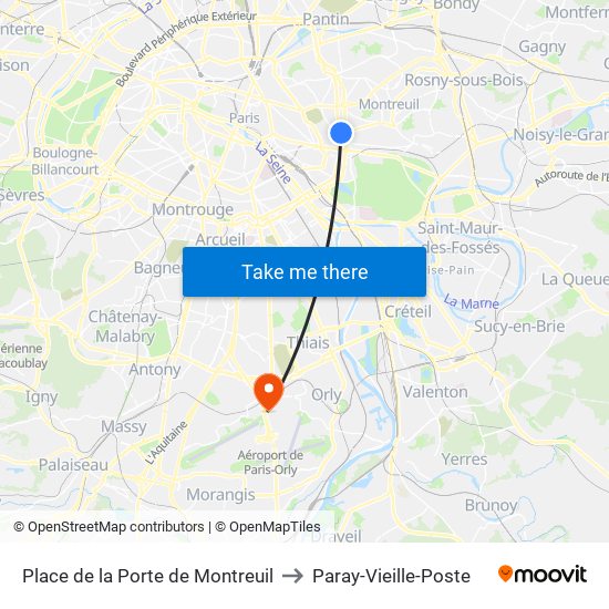 Place de la Porte de Montreuil to Paray-Vieille-Poste map