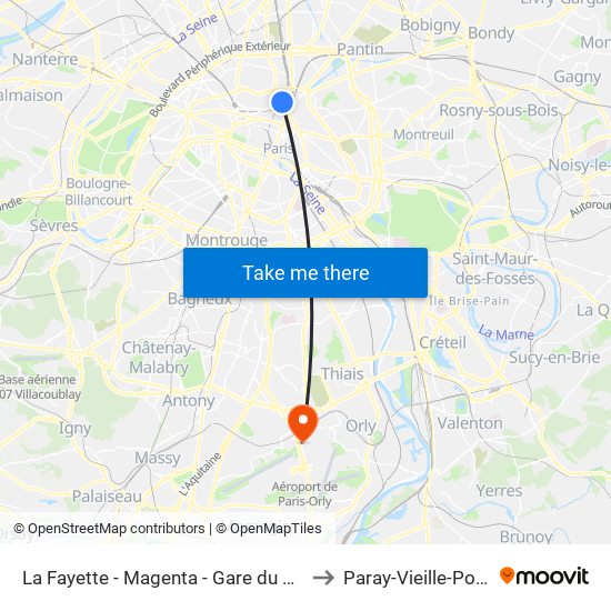La Fayette - Magenta - Gare du Nord to Paray-Vieille-Poste map